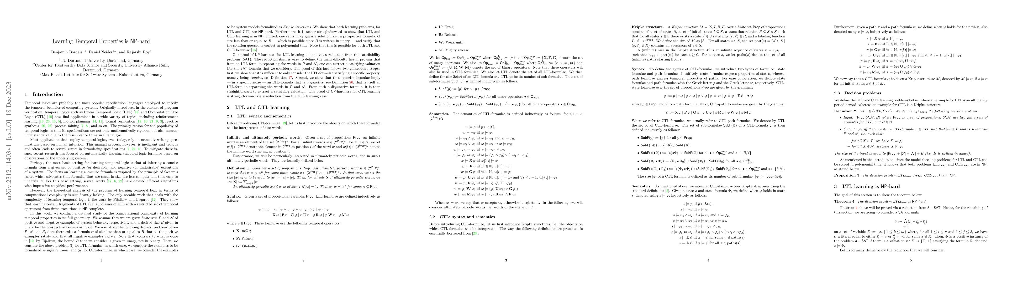 Thumbnail for Learning Temporal Properties is NP-hard