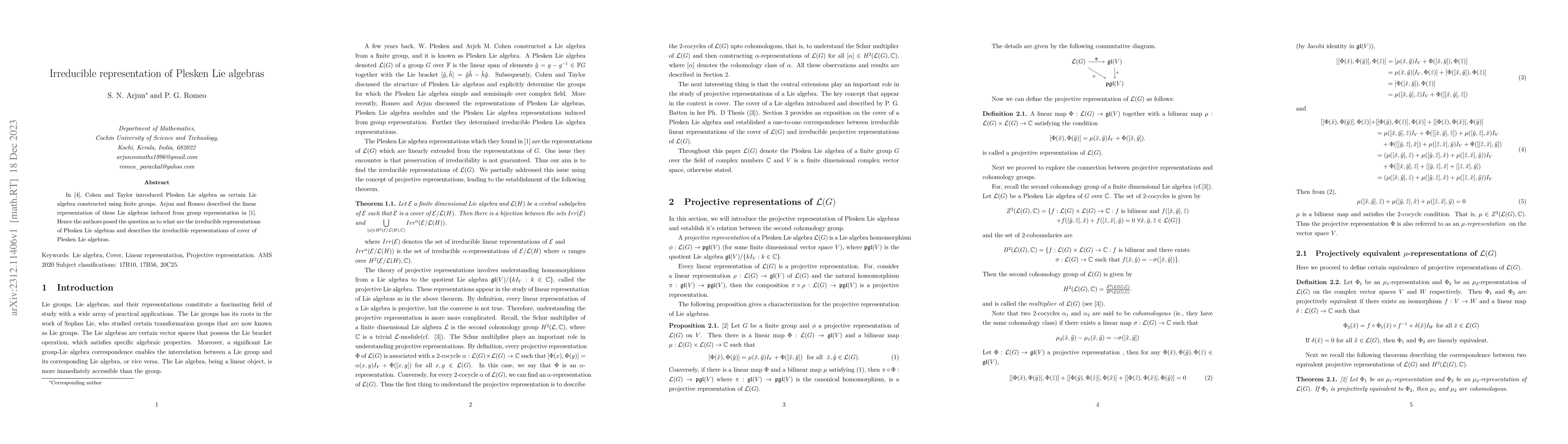 Thumbnail for Irreducible representation of Plesken Lie algebras