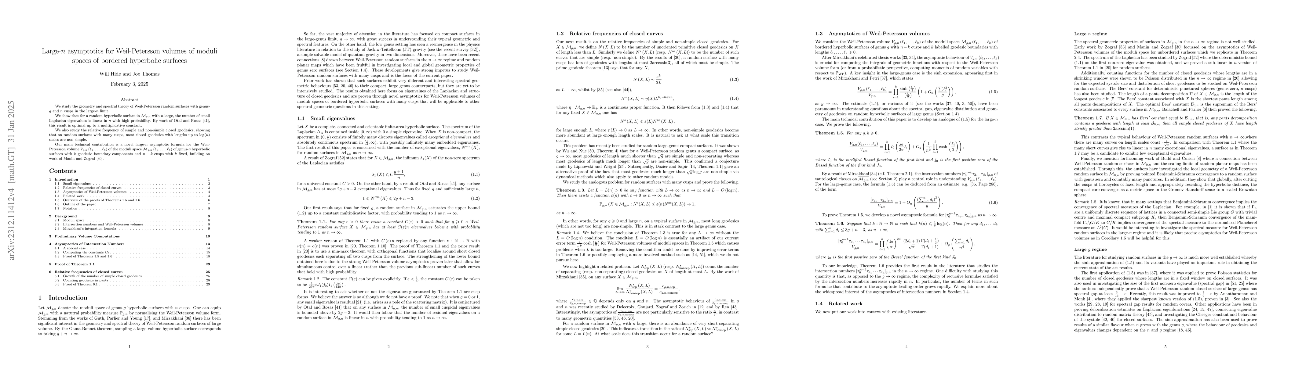 Thumbnail for Large-$n$ asymptotics for Weil-Petersson volumes of moduli spaces of
  bordered hyperbolic surfaces