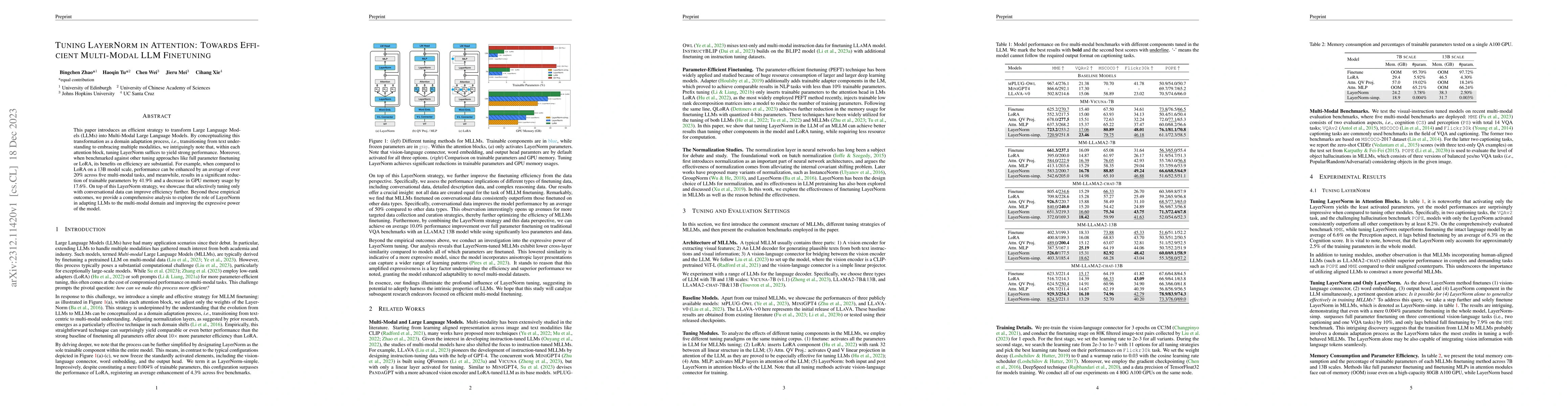 Thumbnail for Tuning LayerNorm in Attention: Towards Efficient Multi-Modal LLM
  Finetuning