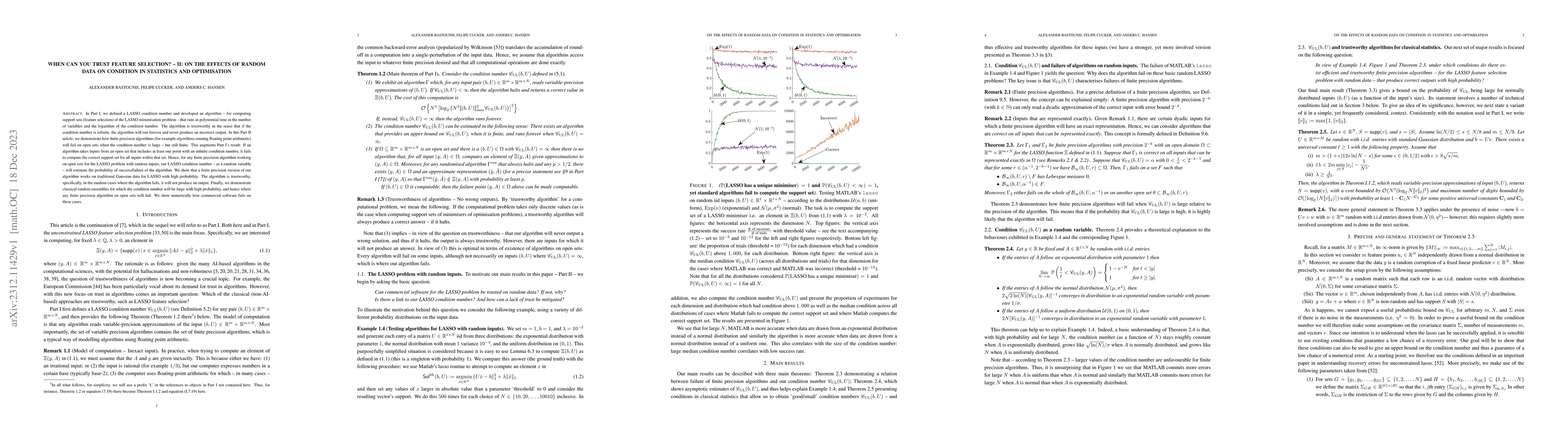 Thumbnail for When can you trust feature selection? -- II: On the effects of random
  data on condition in statistics and optimisation