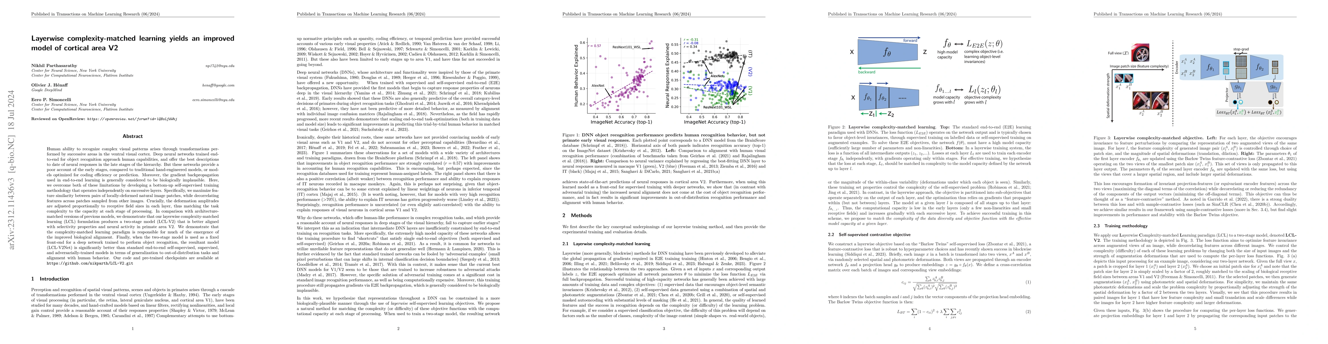 Thumbnail for Layerwise complexity-matched learning yields an improved model of
  cortical area V2