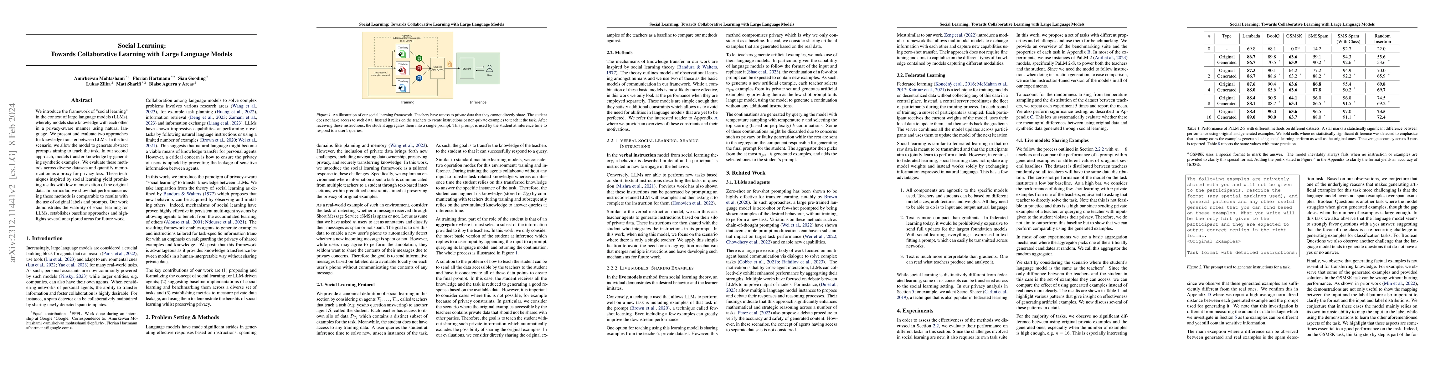 Thumbnail for Social Learning: Towards Collaborative Learning with Large Language
  Models