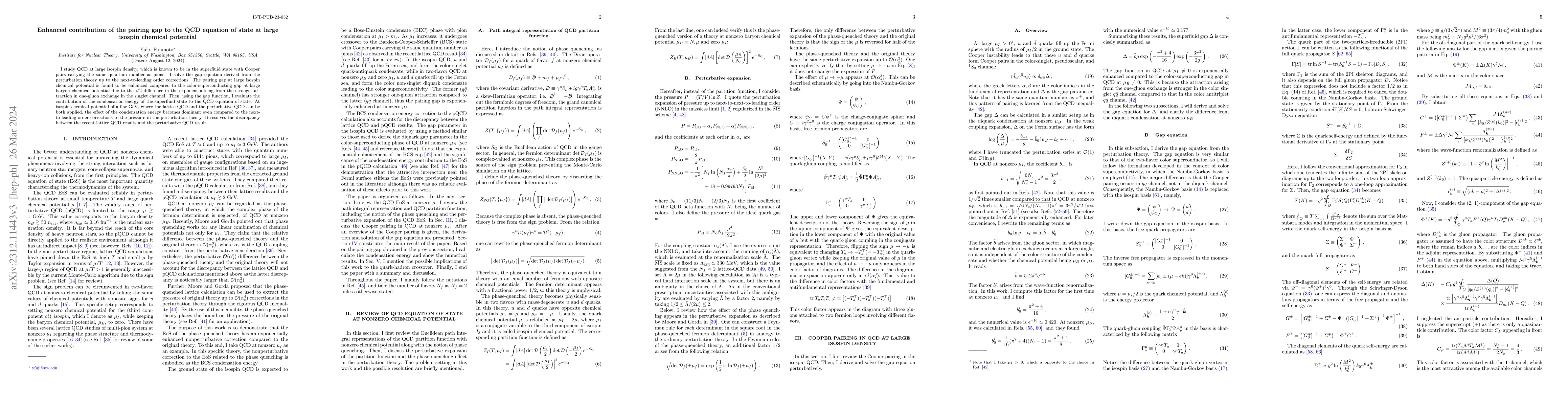 Thumbnail for Enhanced contribution of the pairing gap to the QCD equation of state at
  large isospin chemical potential