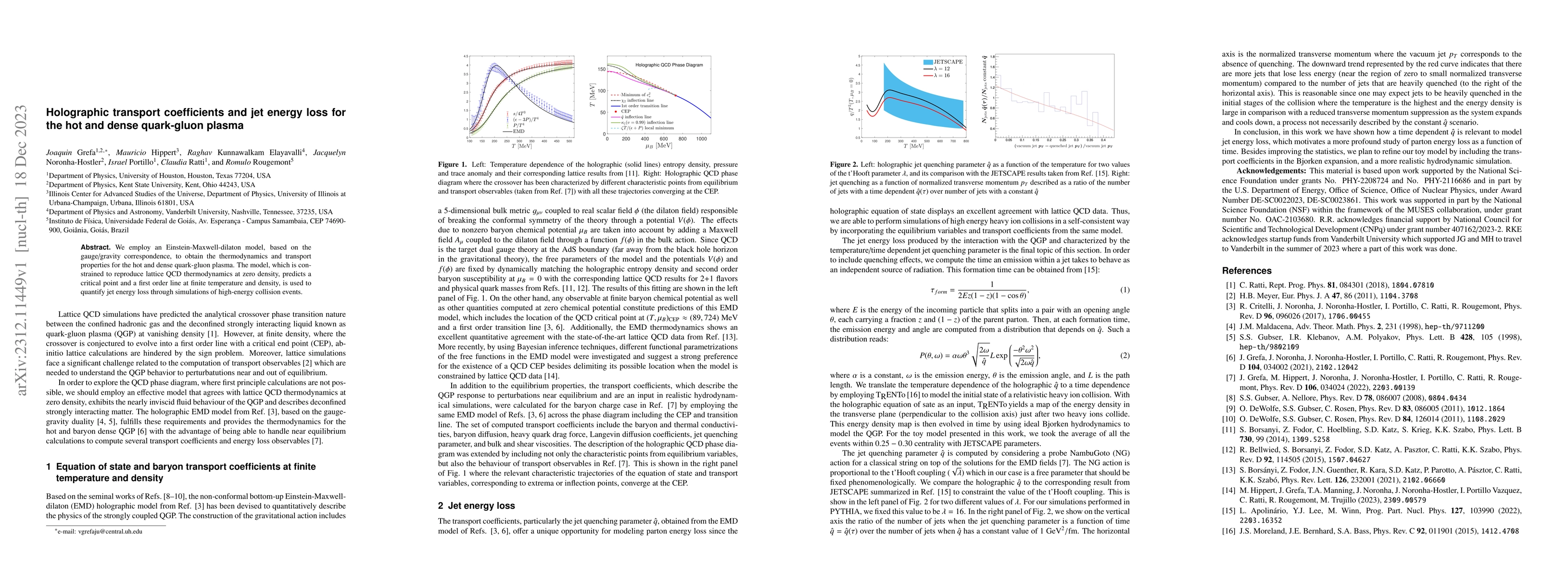 Thumbnail for Holographic transport coefficients and jet energy loss for the hot and
  dense quark-gluon plasma