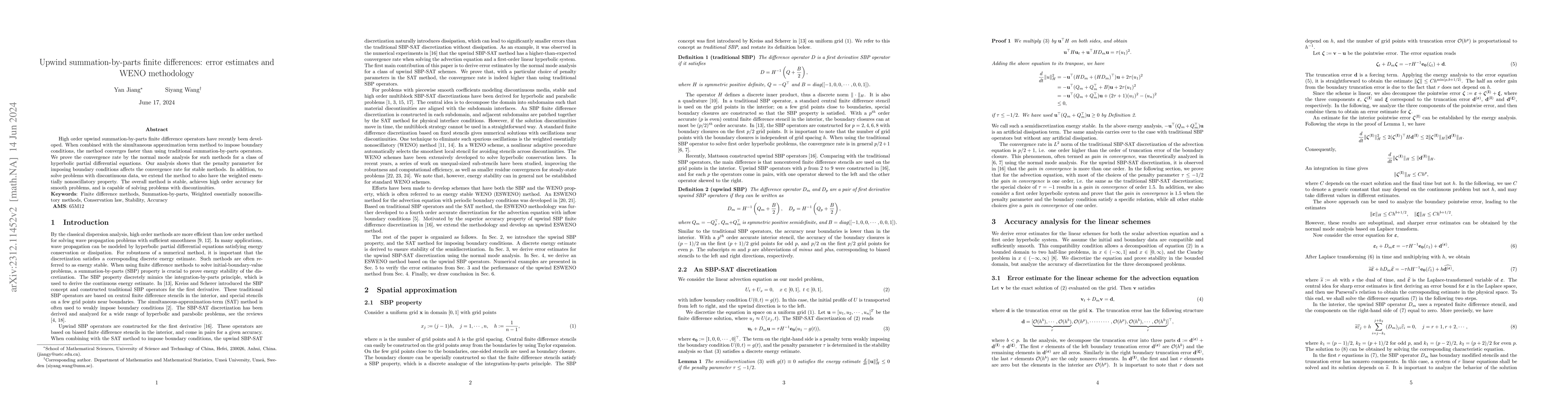 Thumbnail for Upwind summation-by-parts finite differences: error estimates and WENO
  methodology
