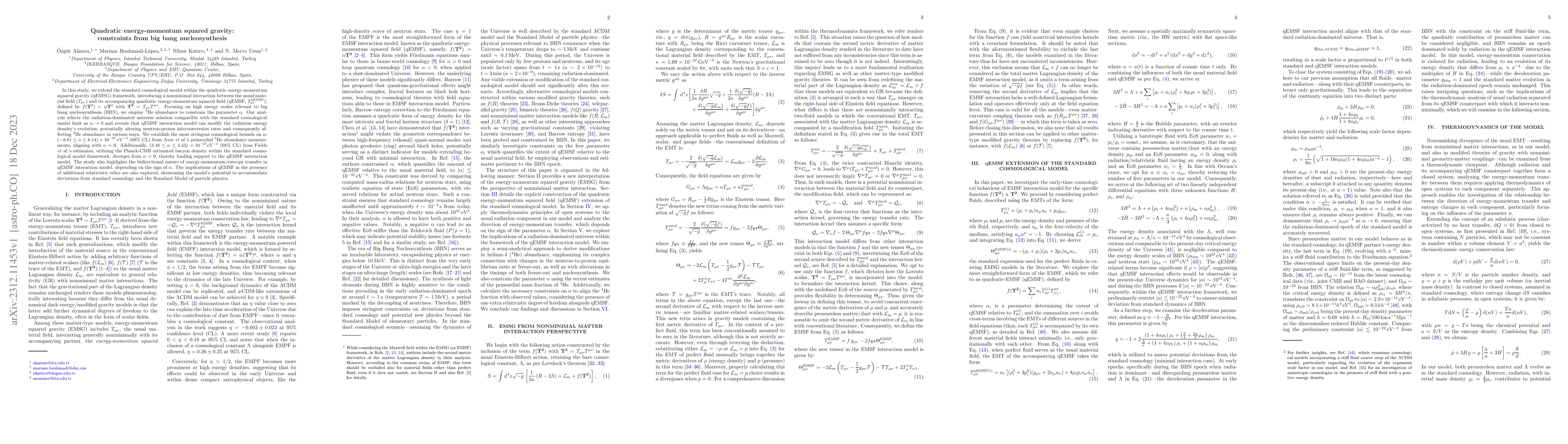 Thumbnail for Quadratic energy-momentum squared gravity: constraints from big bang
  nucleosynthesis