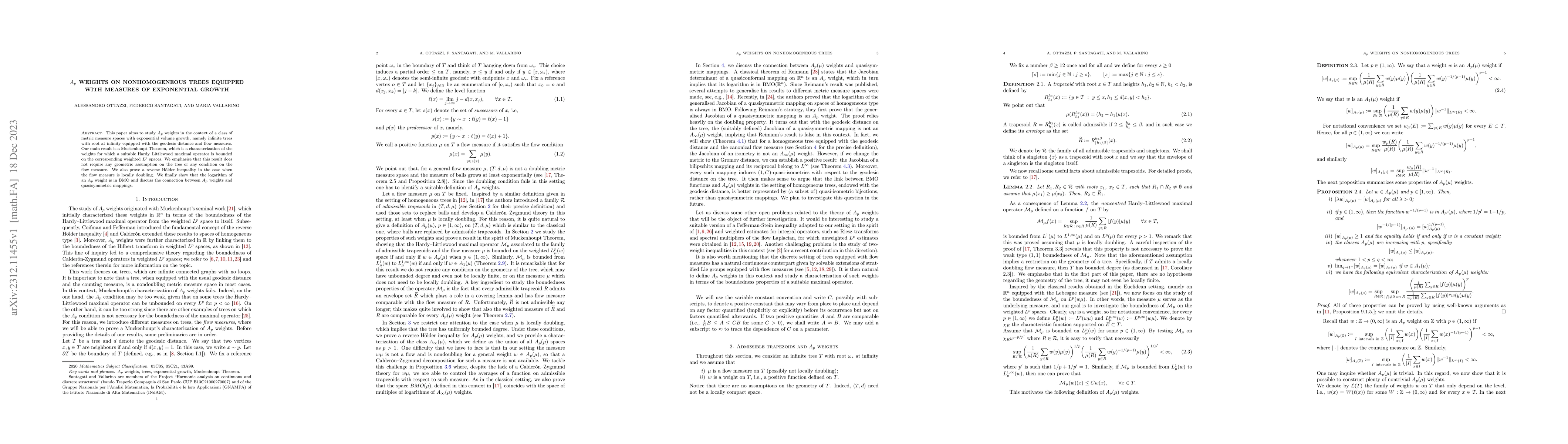 Thumbnail for $A_p$ weights on nonhomogeneous trees equipped with measures of
  exponential growth