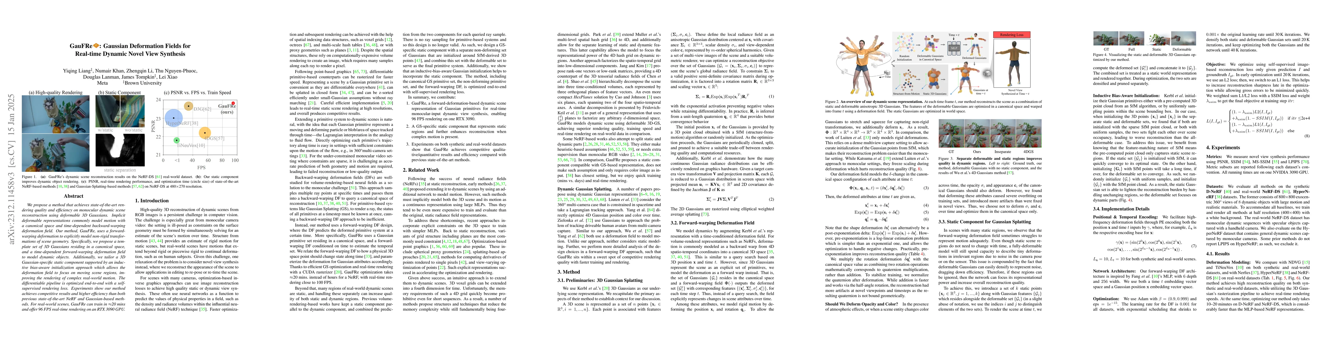 Thumbnail for GauFRe: Gaussian Deformation Fields for Real-time Dynamic Novel View
  Synthesis