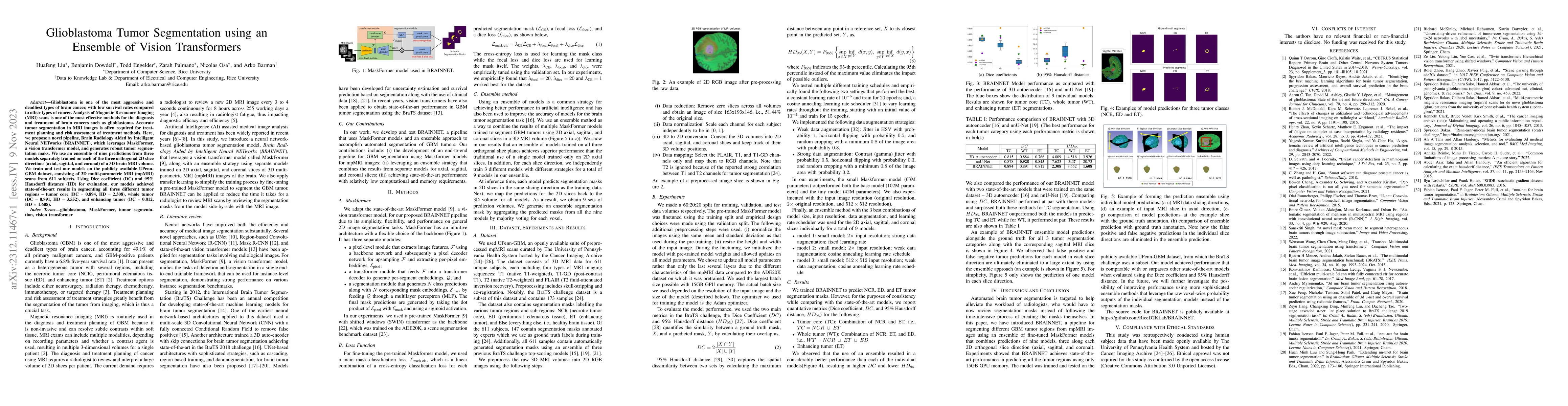 Thumbnail for Glioblastoma Tumor Segmentation using an Ensemble of Vision Transformers