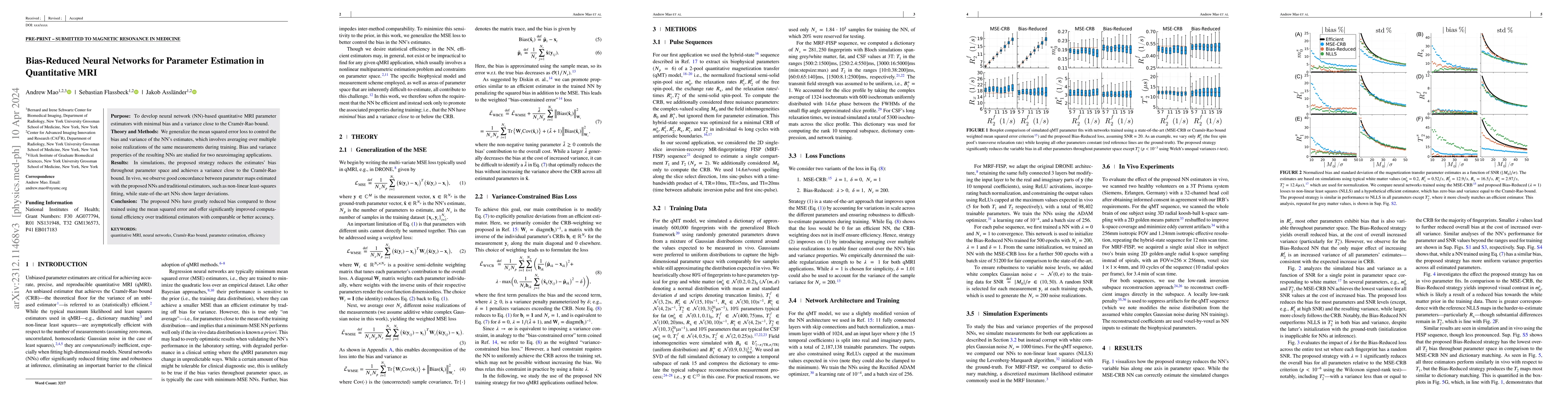 Thumbnail for Bias-Reduced Neural Networks for Parameter Estimation in Quantitative
  MRI