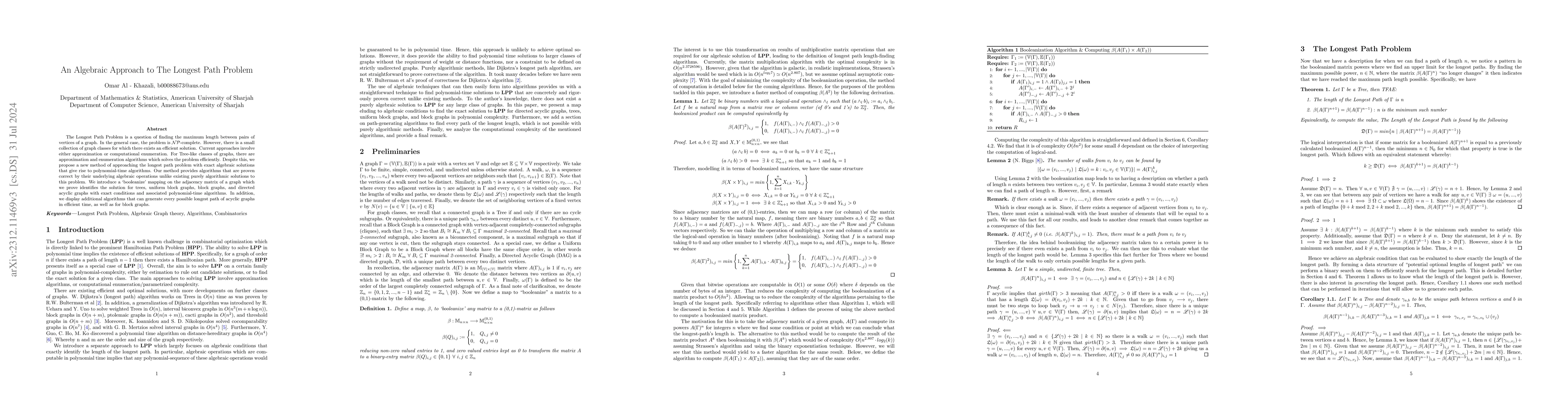 Thumbnail for An Algebraic Approach to the Longest Path Problem