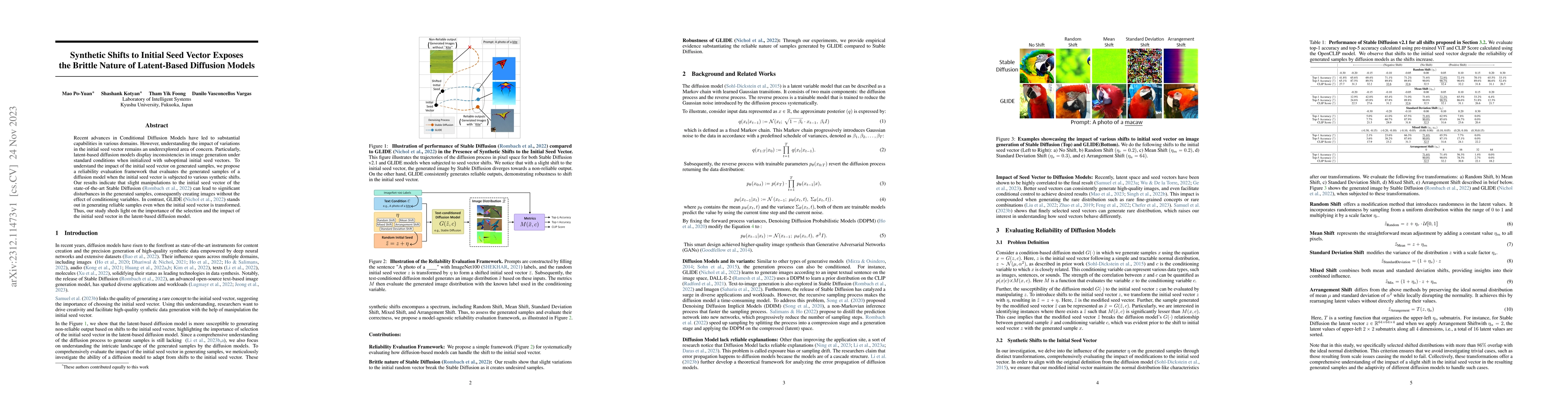 Thumbnail for Synthetic Shifts to Initial Seed Vector Exposes the Brittle Nature of
  Latent-Based Diffusion Models