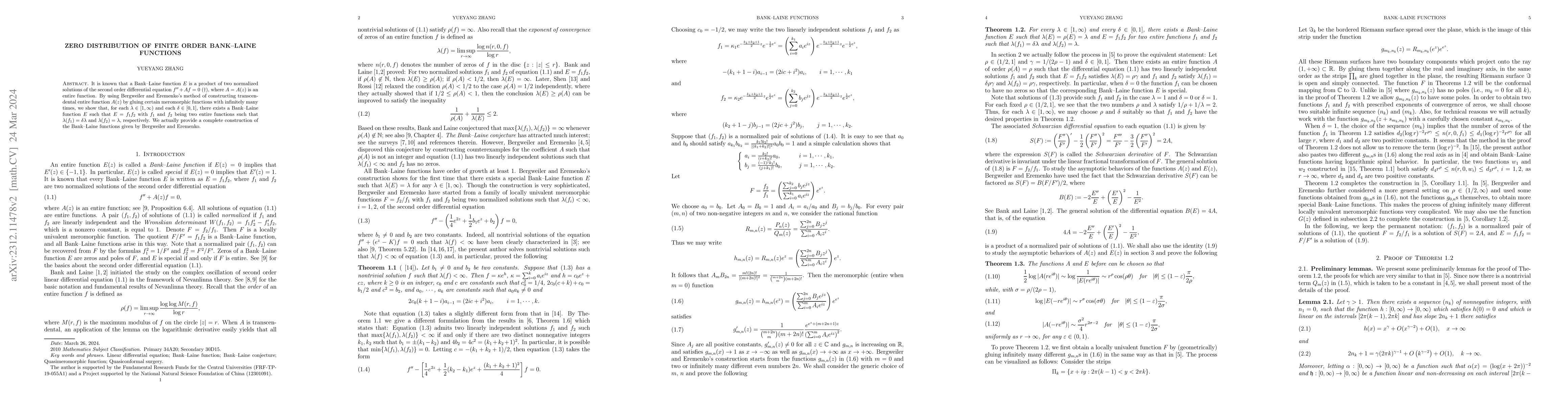 Thumbnail for Zero distribution of finite order Bank--Laine functions