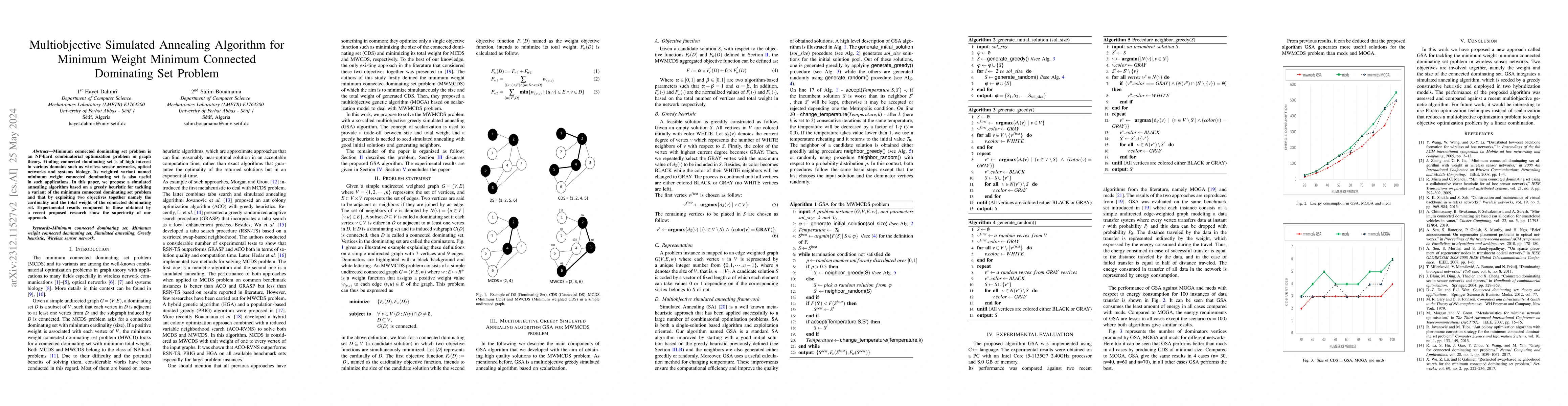 Thumbnail for A Simulated Annealing-Based Multiobjective Optimization Algorithm for
  Minimum Weight Minimum Connected Dominating Set Problem