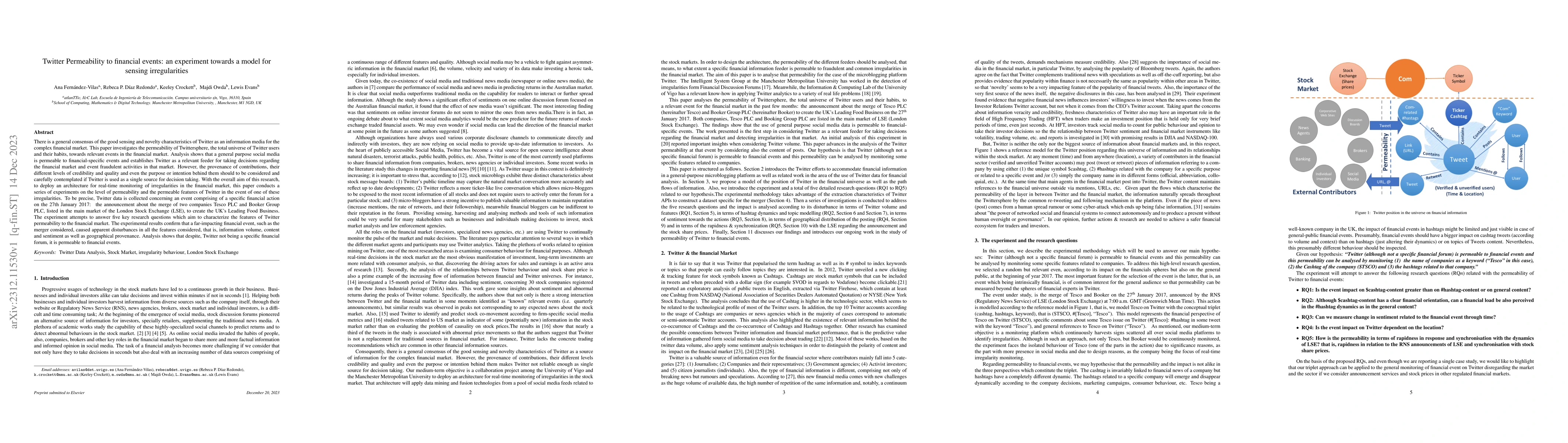 Thumbnail for Twitter Permeability to financial events: an experiment towards a model
  for sensing irregularities