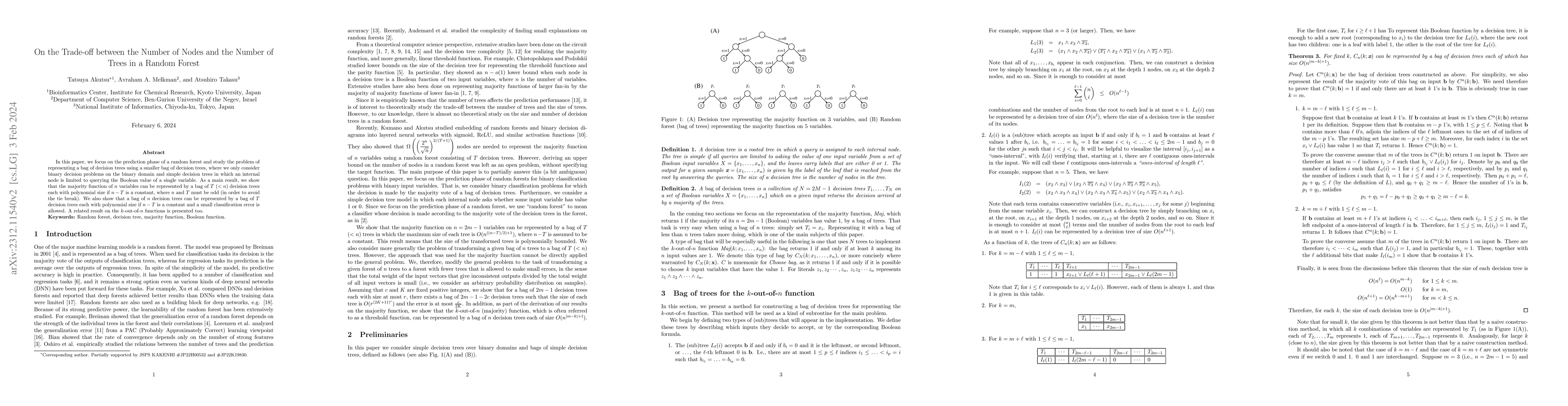 Thumbnail for On the Trade-off between the Number of Nodes and the Number of Trees in
  a Random Forest