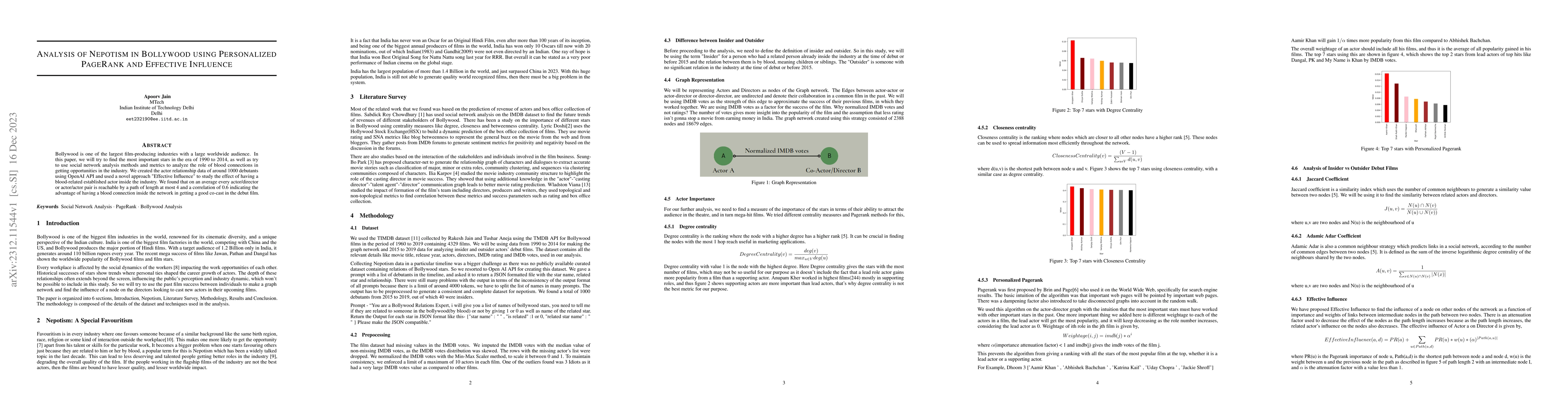 Thumbnail for Analysis of Nepotism in Bollywood using Personalized PageRank and
  Effective Influence