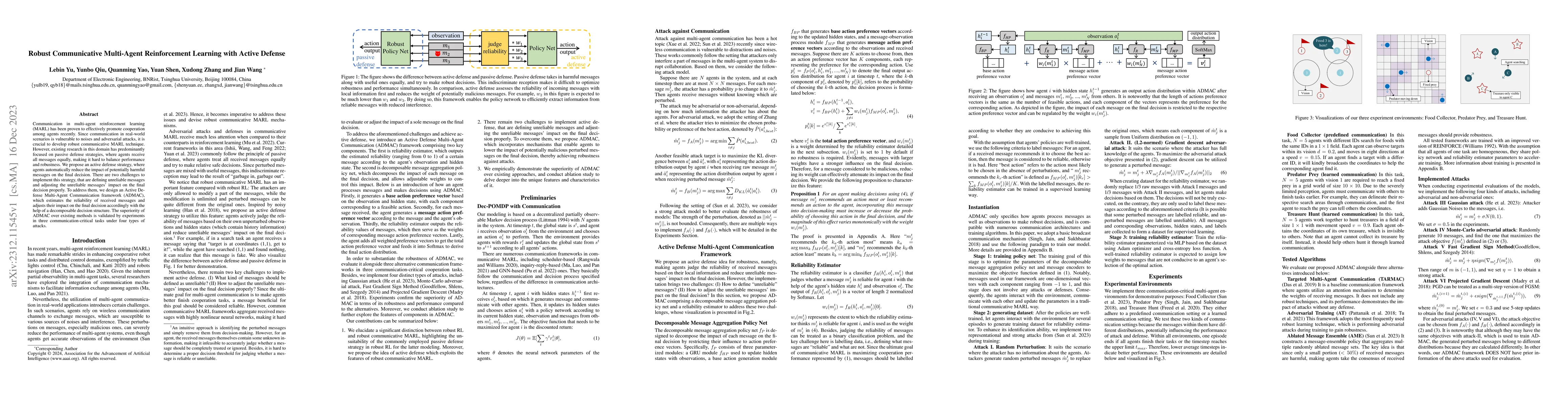 Thumbnail for Robust Communicative Multi-Agent Reinforcement Learning with Active
  Defense
