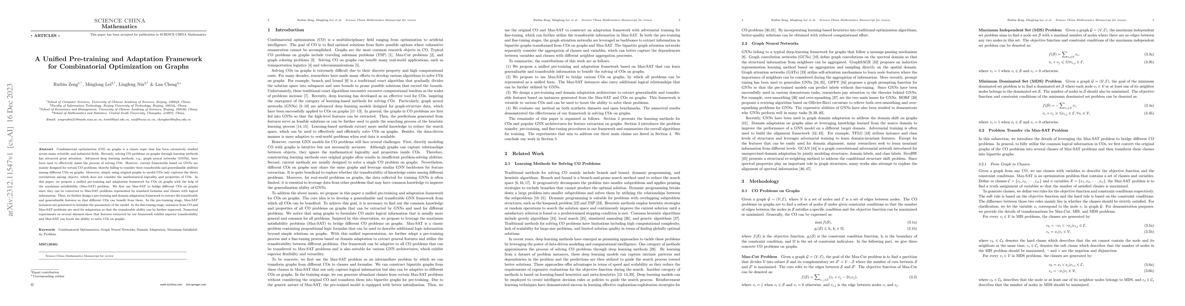 Thumbnail for A Unified Pre-training and Adaptation Framework for Combinatorial
  Optimization on Graphs