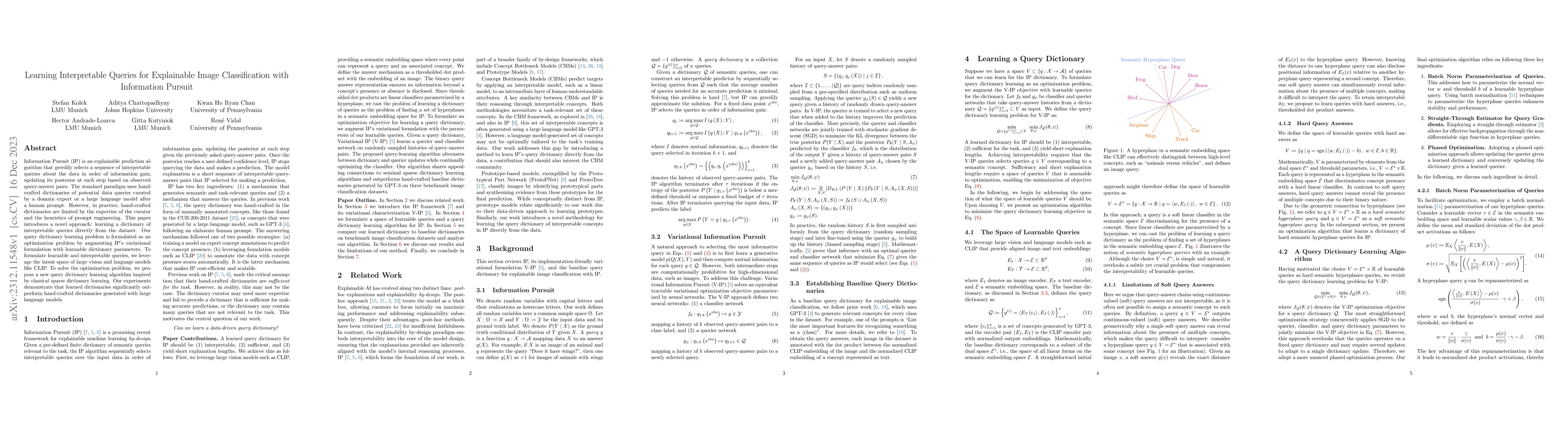 Thumbnail for Learning Interpretable Queries for Explainable Image Classification with
  Information Pursuit