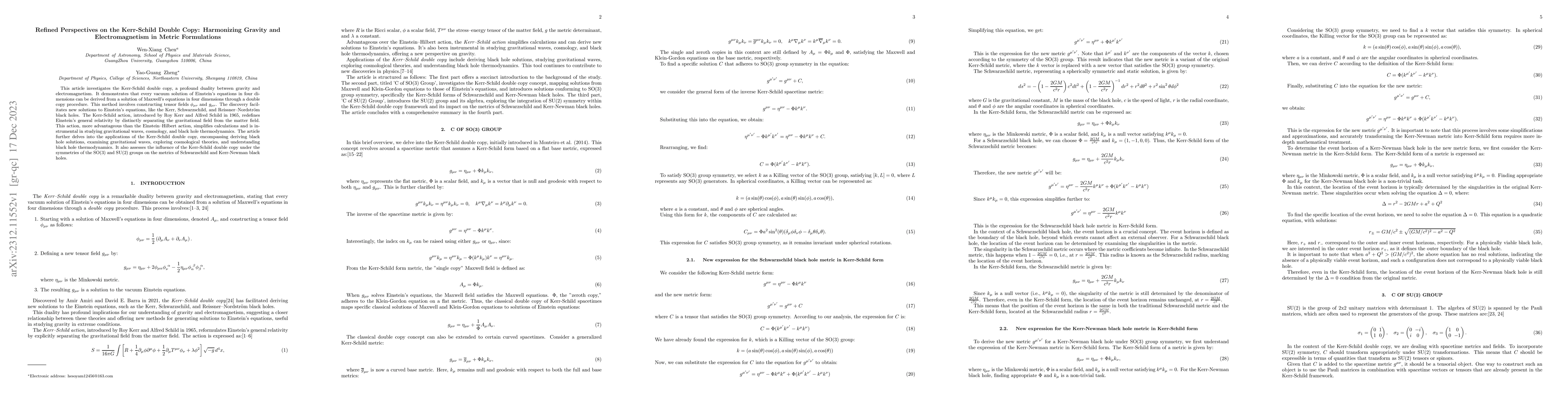 Thumbnail for Refined Perspectives on the Kerr-Schild Double Copy:Harmonizing Gravity
  and Electromagnetism in Metric Formulations