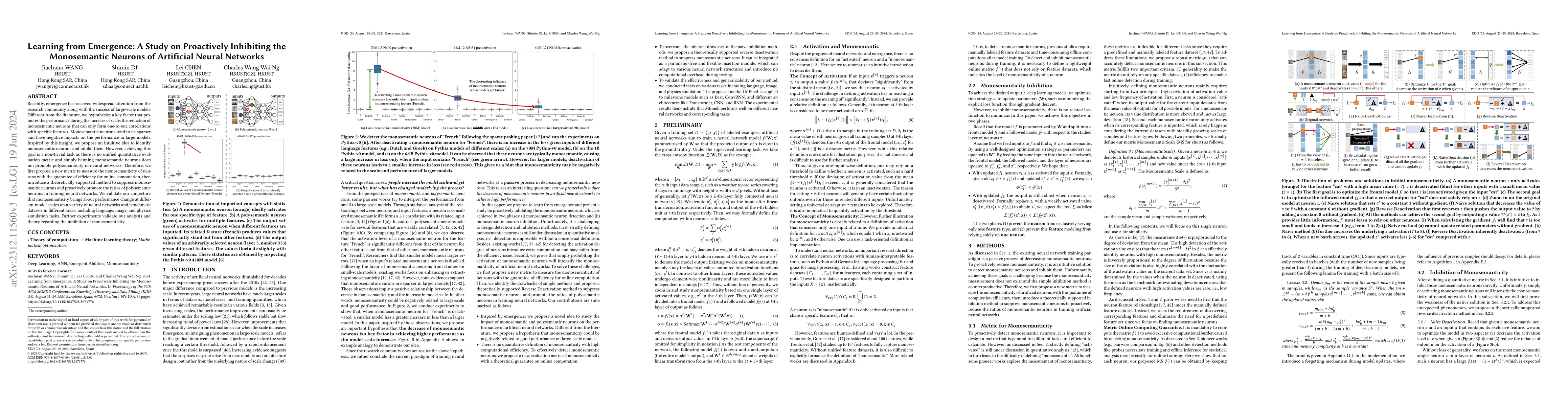 Thumbnail for Learning from Emergence: A Study on Proactively Inhibiting the
  Monosemantic Neurons of Artificial Neural Networks
