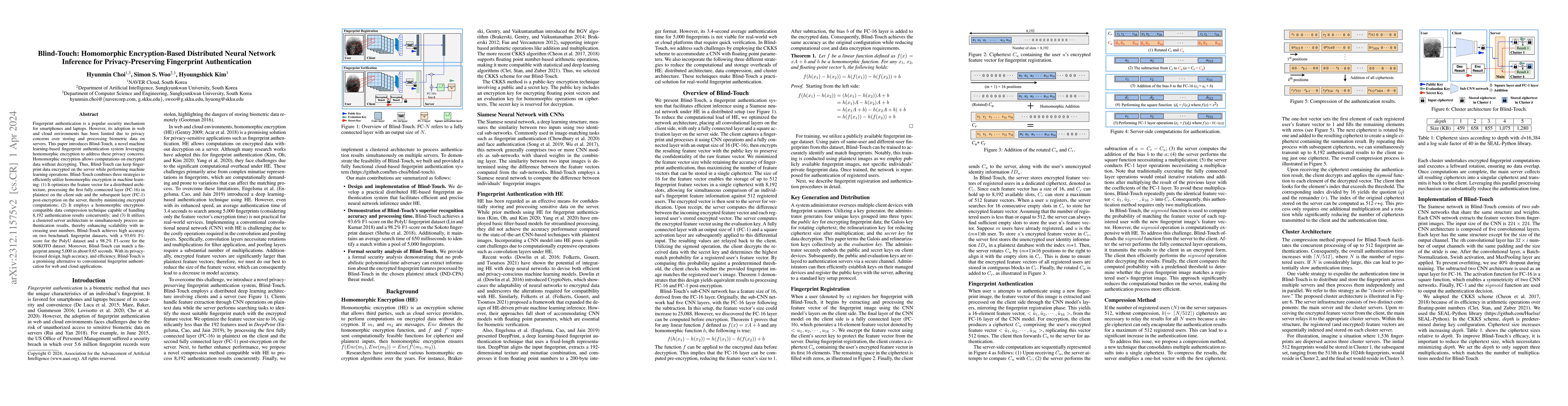 Thumbnail for Blind-Touch: Homomorphic Encryption-Based Distributed Neural Network
  Inference for Privacy-Preserving Fingerprint Authentication