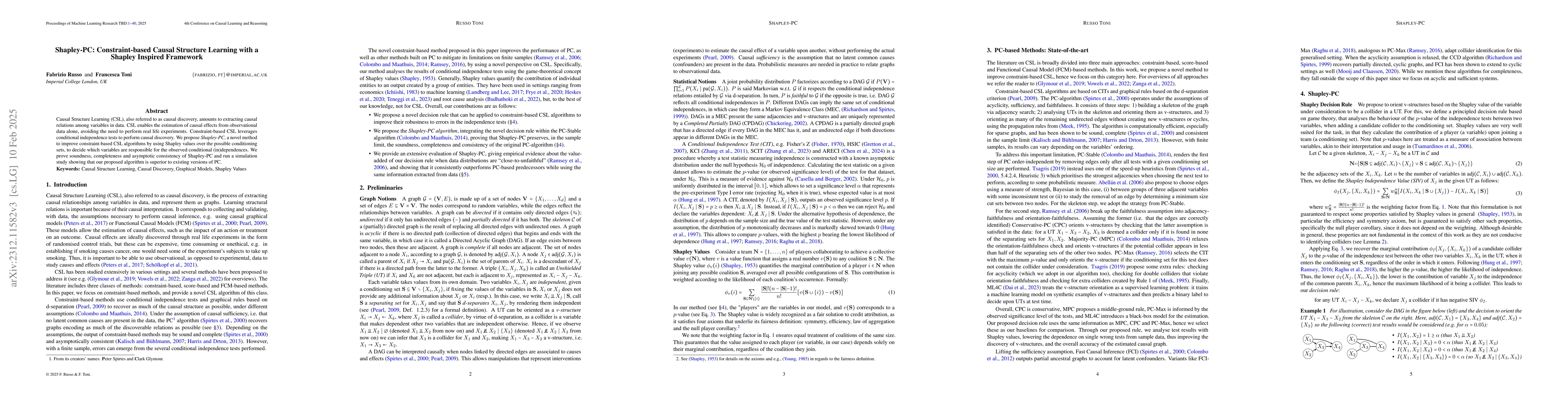 Thumbnail for Shapley-PC: Constraint-based Causal Structure Learning with Shapley
  Values