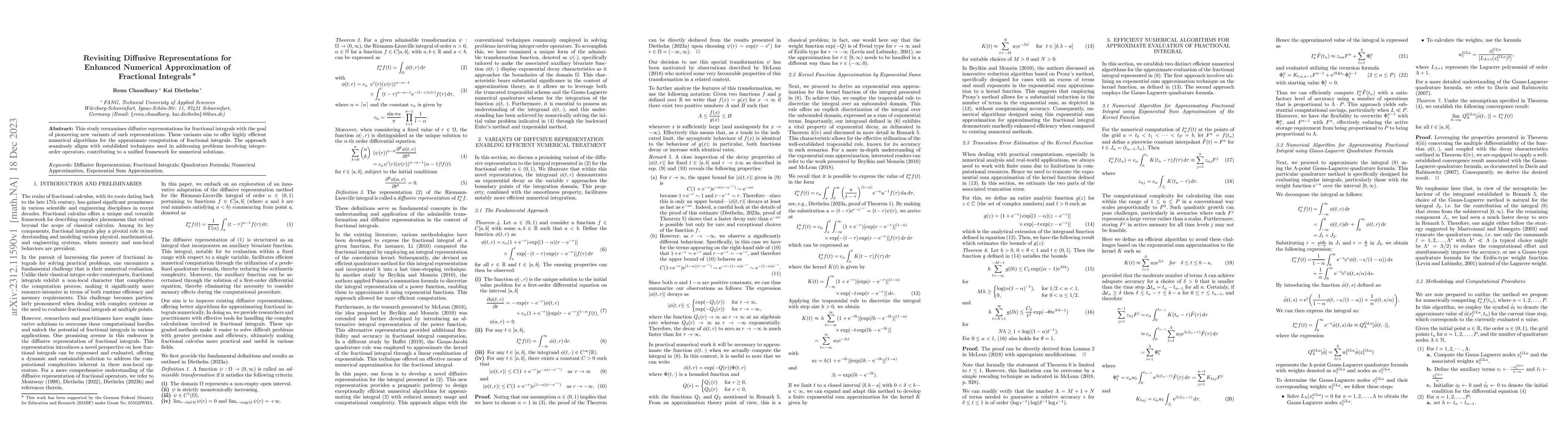Thumbnail for Revisiting Diffusive Representations for Enhanced Numerical
  Approximation of Fractional Integrals