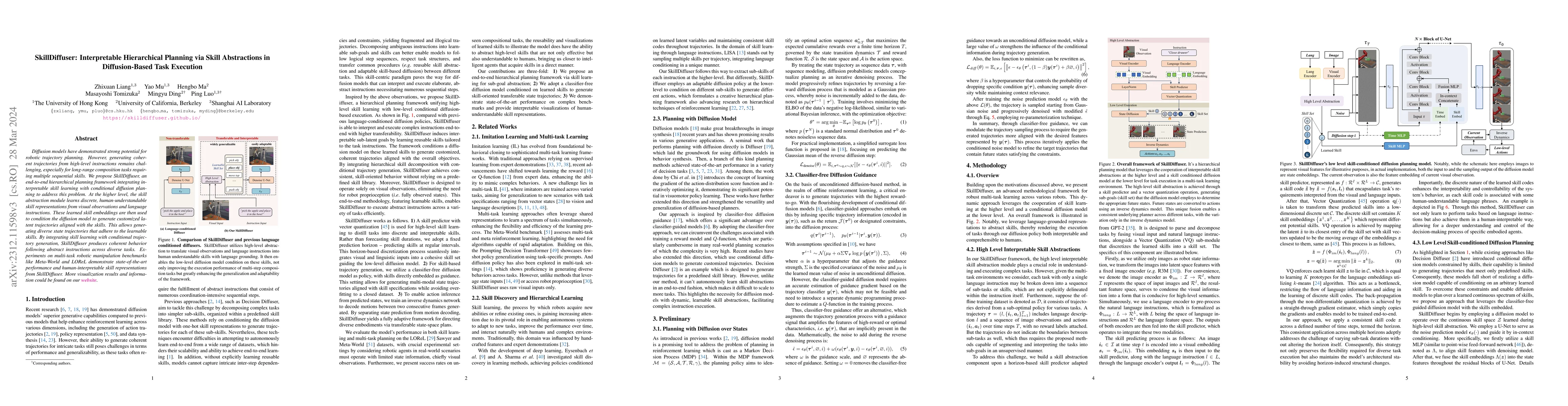 Thumbnail for SkillDiffuser: Interpretable Hierarchical Planning via Skill
  Abstractions in Diffusion-Based Task Execution