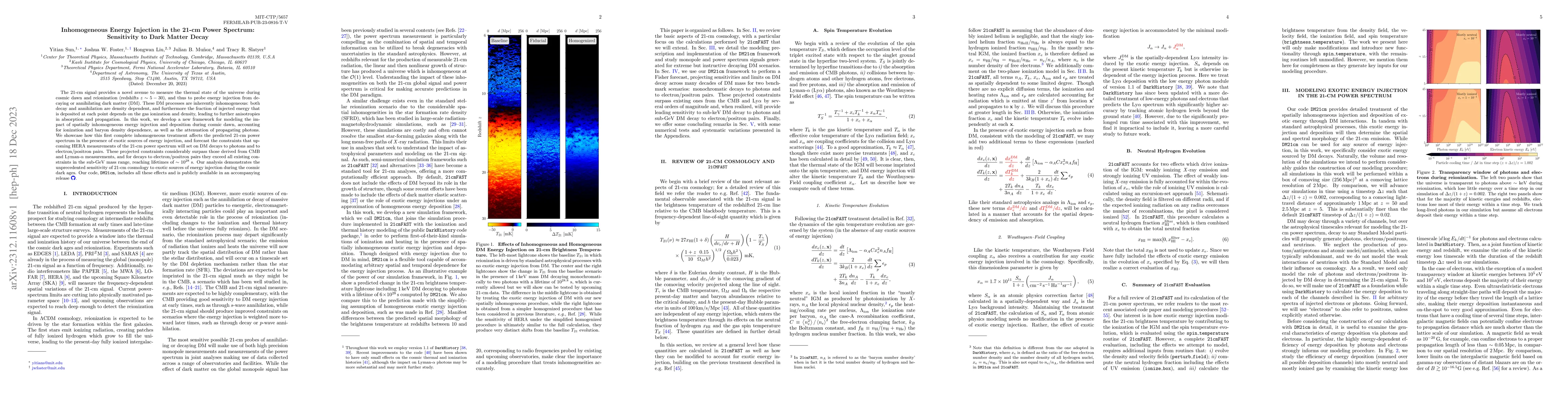 Thumbnail for Inhomogeneous Energy Injection in the 21-cm Power Spectrum: Sensitivity
  to Dark Matter Decay