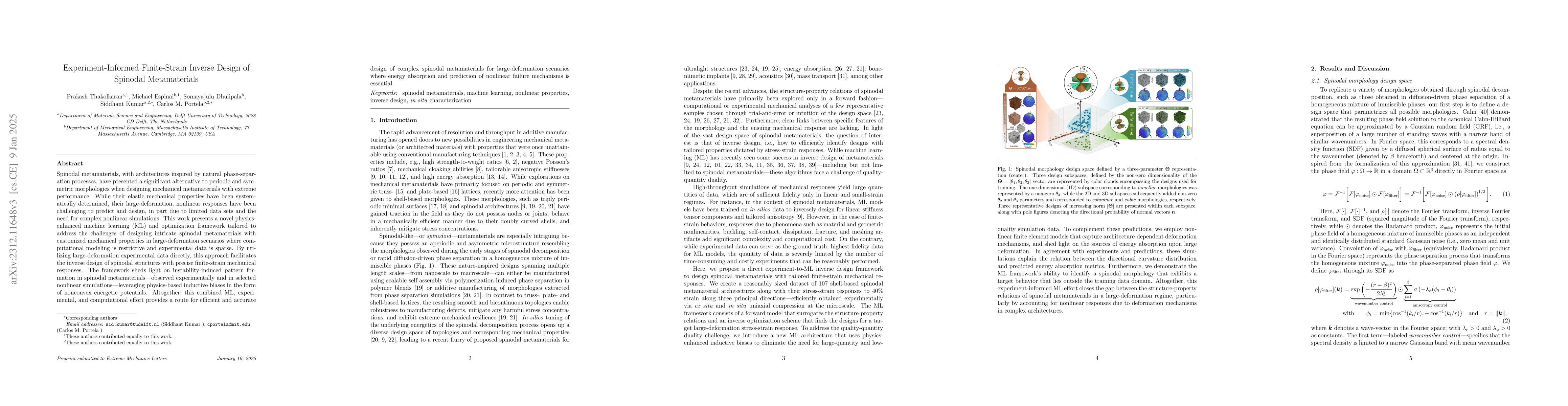Thumbnail for Experiment-informed finite-strain inverse design of spinodal
  metamaterials