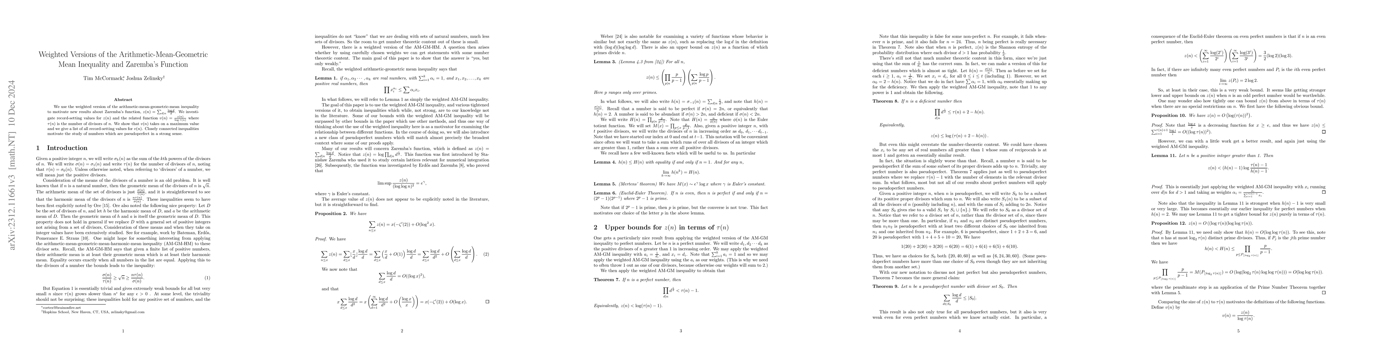 Thumbnail for Weighted Versions of the Arithmetic-Mean-Geometric Mean Inequality and
  Zaremba's Function
