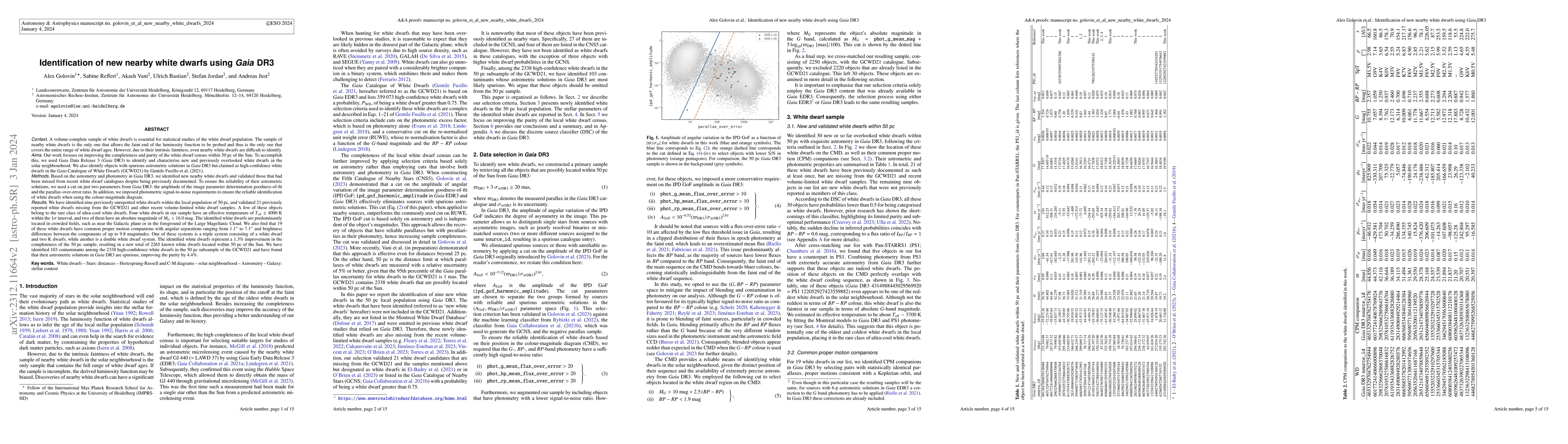 Thumbnail for Identification of new nearby white dwarfs using Gaia DR3