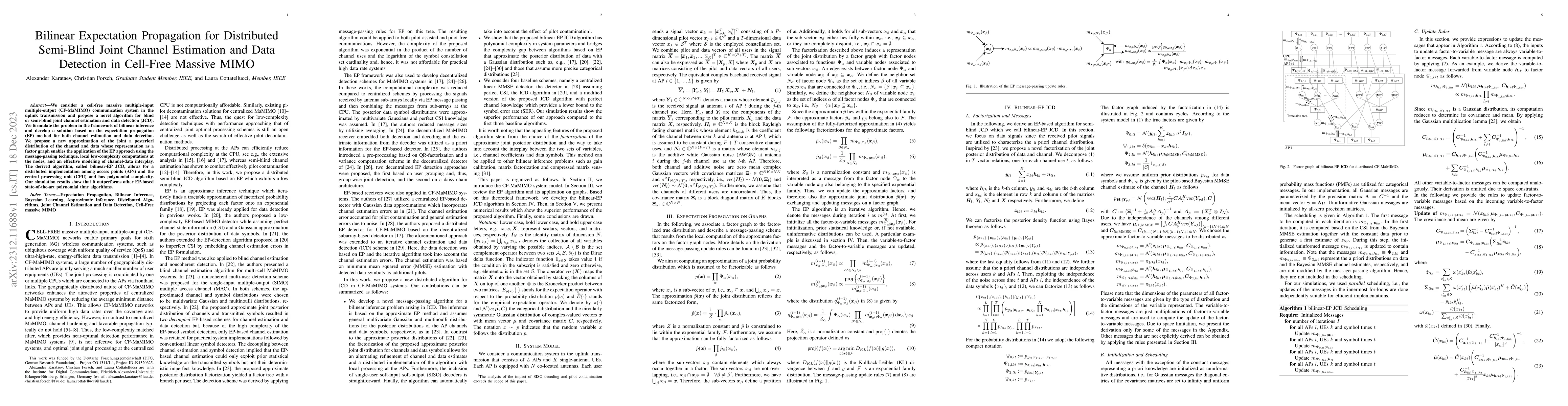 Thumbnail for Bilinear Expectation Propagation for Distributed Semi-Blind Joint
  Channel Estimation and Data Detection in Cell-Free Massive MIMO
