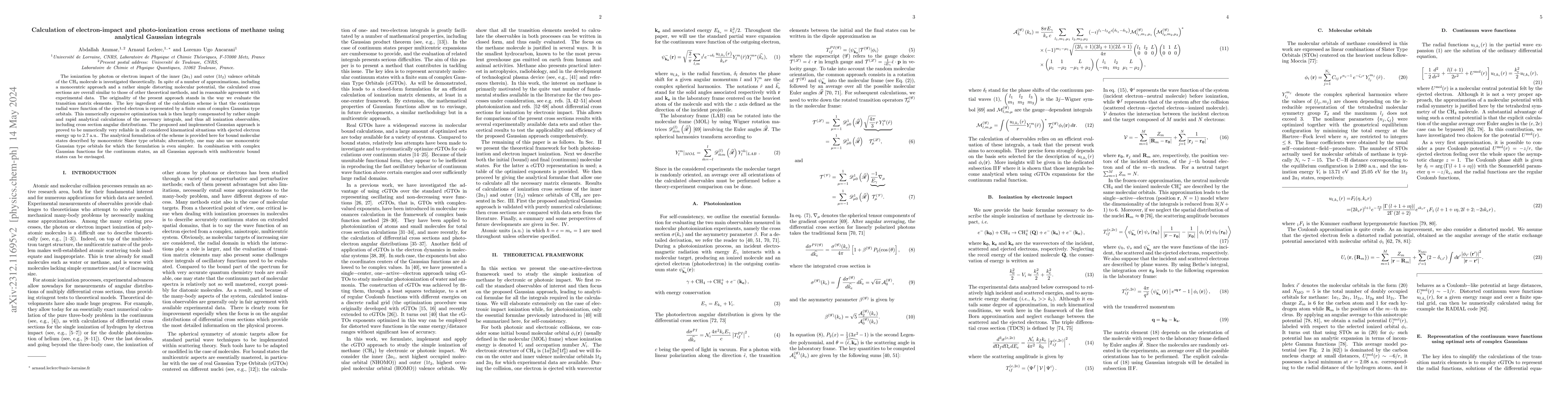 Thumbnail for Calculation of electron-impact and photo-ionization cross sections of
  methane using analytical Gaussian integrals