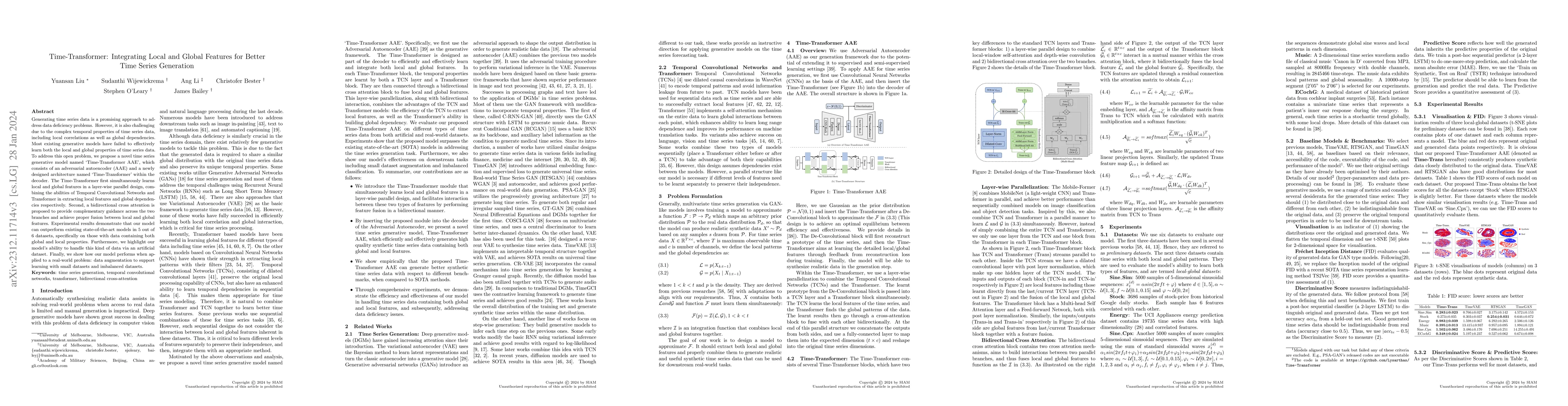 Thumbnail for Time-Transformer: Integrating Local and Global Features for Better Time
  Series Generation