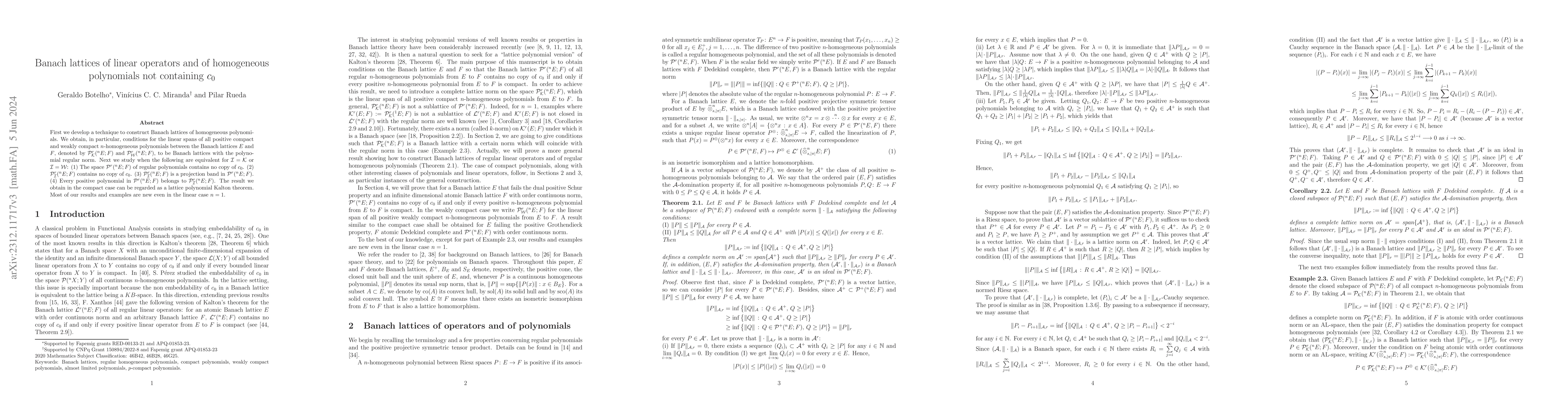 Thumbnail for Banach lattices of homogeneous polynomials not containing $c_0$