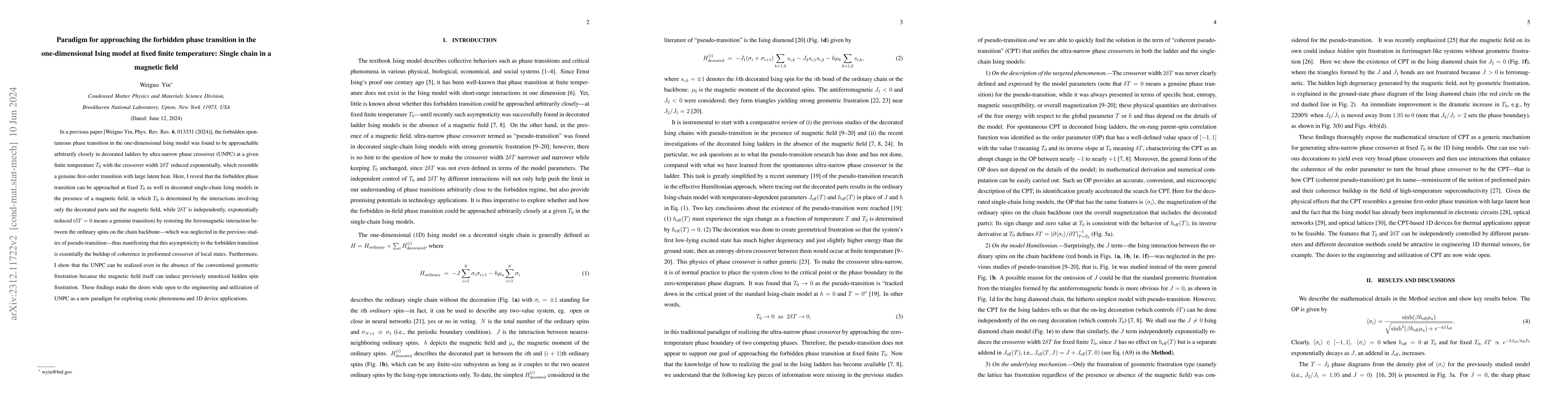 Thumbnail for Paradigm for approaching the forbidden phase transition in the
  one-dimensional Ising model at fixed finite temperature: Single chain in a
  magnetic field