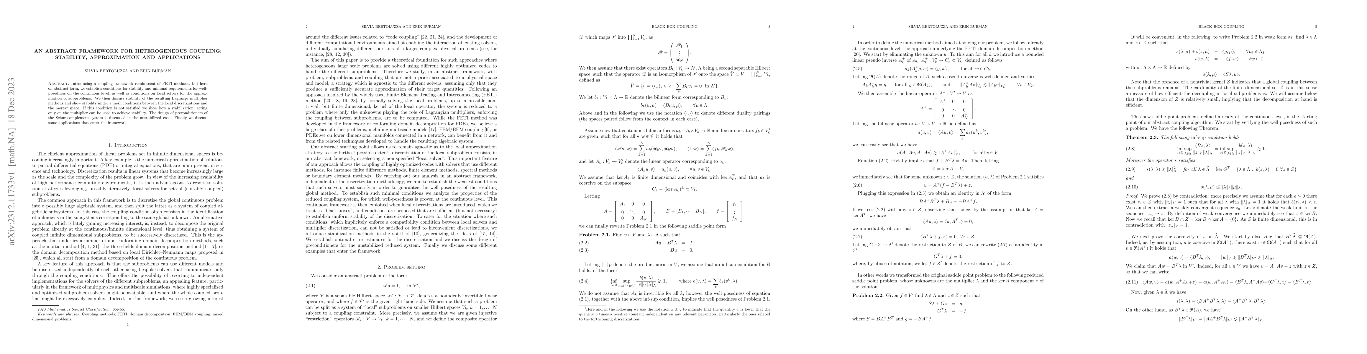Thumbnail for An abstract framework for heterogeneous coupling: stability,
  approximation and applications