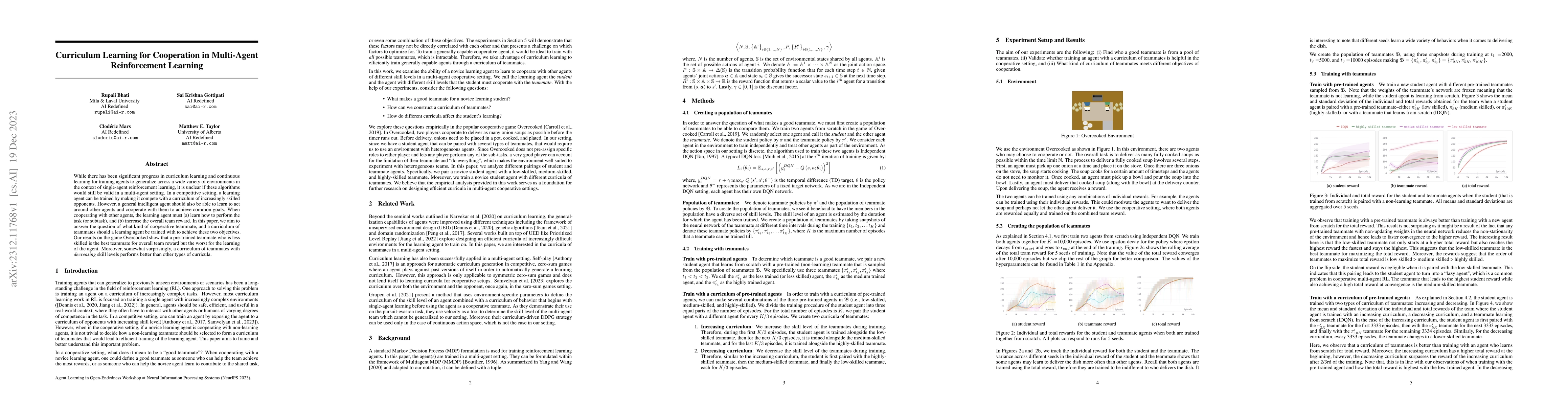 Thumbnail for Curriculum Learning for Cooperation in Multi-Agent Reinforcement
  Learning