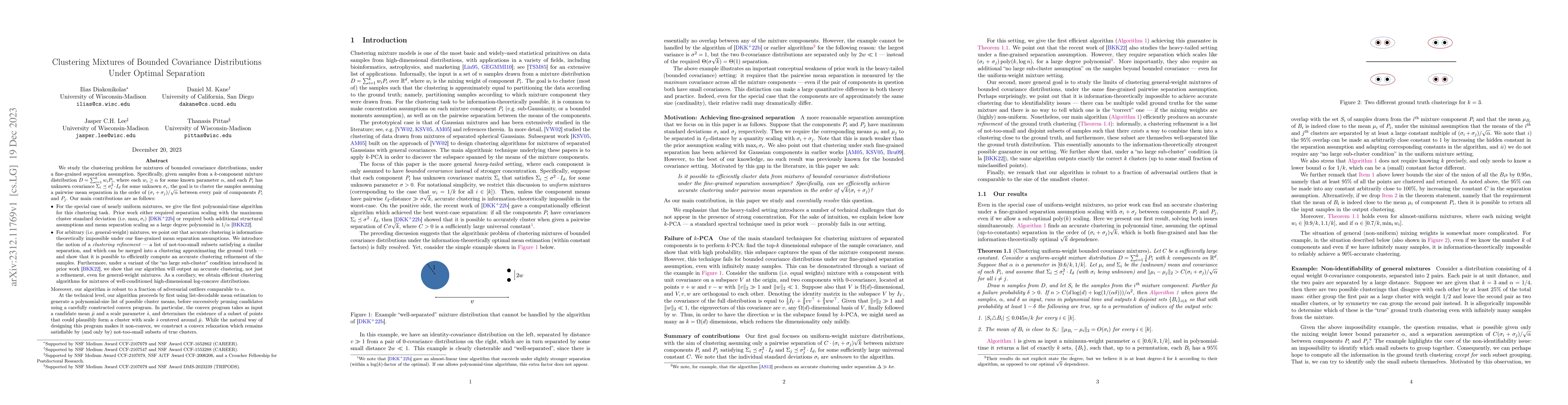 Thumbnail for Clustering Mixtures of Bounded Covariance Distributions Under Optimal
  Separation