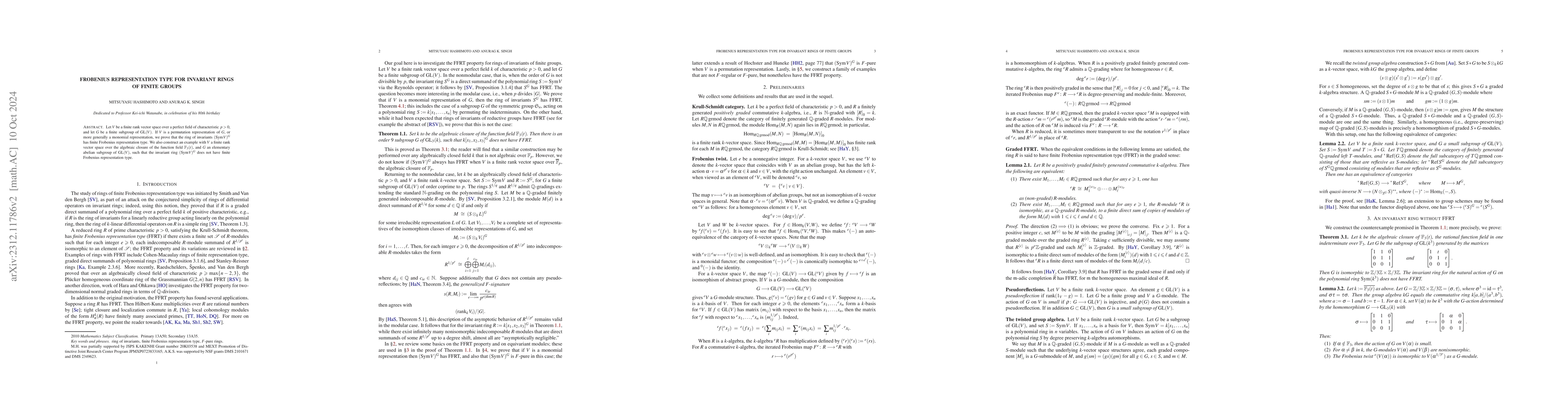 Thumbnail for Frobenius representation type for invariant rings of finite groups