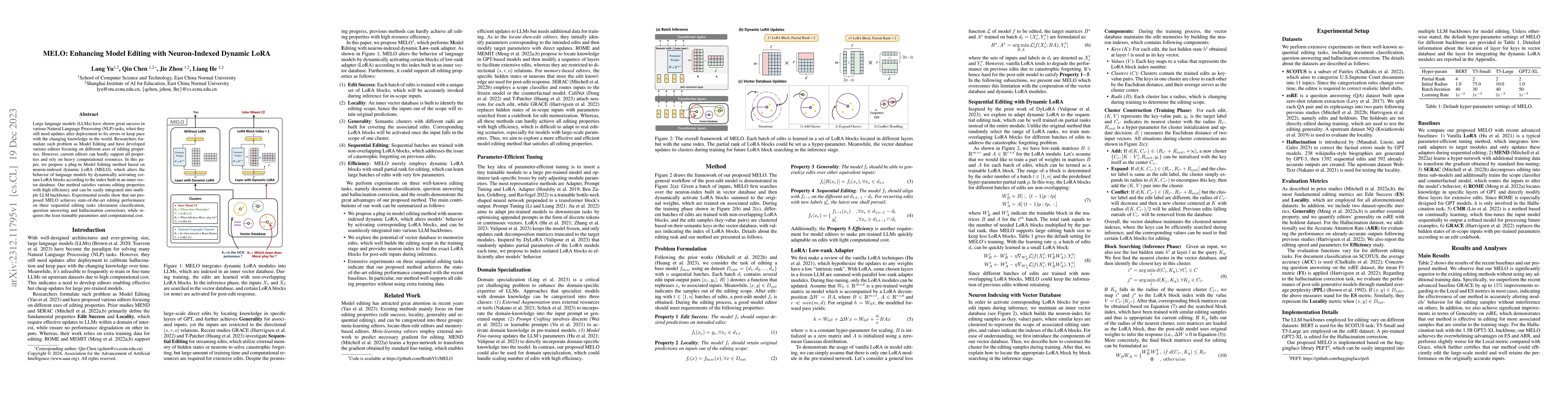 Thumbnail for MELO: Enhancing Model Editing with Neuron-Indexed Dynamic LoRA