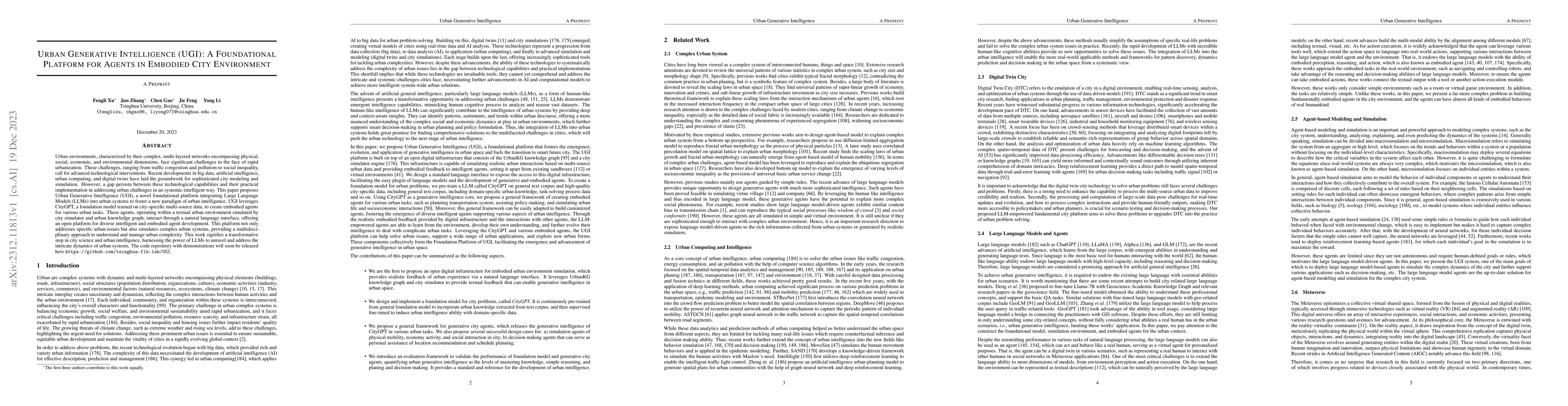 Thumbnail for Urban Generative Intelligence (UGI): A Foundational Platform for Agents
  in Embodied City Environment