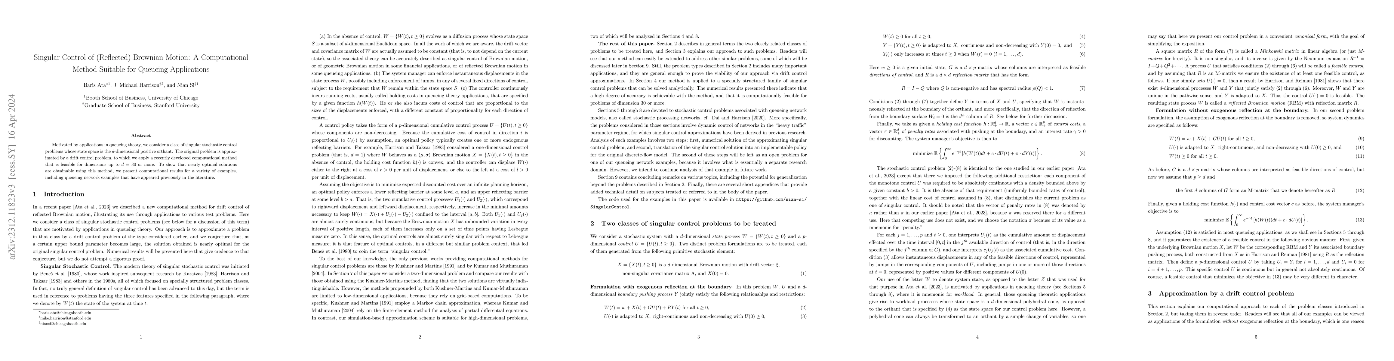 Thumbnail for Singular Control of (Reflected) Brownian Motion: A Computational Method
  Suitable for Queueing Applications
