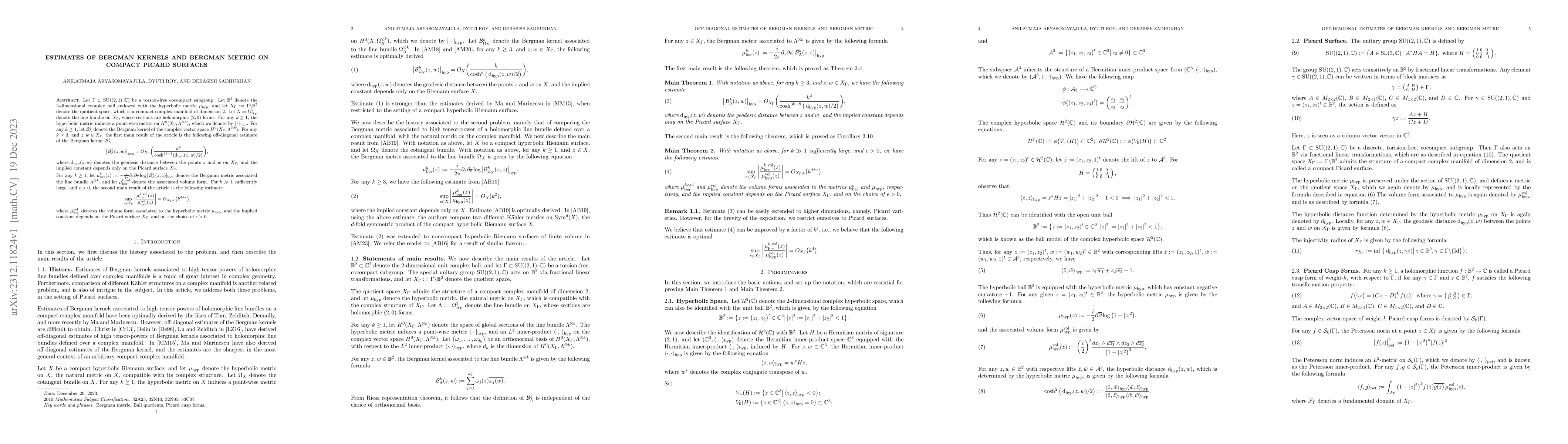 Thumbnail for Estimates of Bergman Kernels and Bergman metric on compact Picard
  surfaces