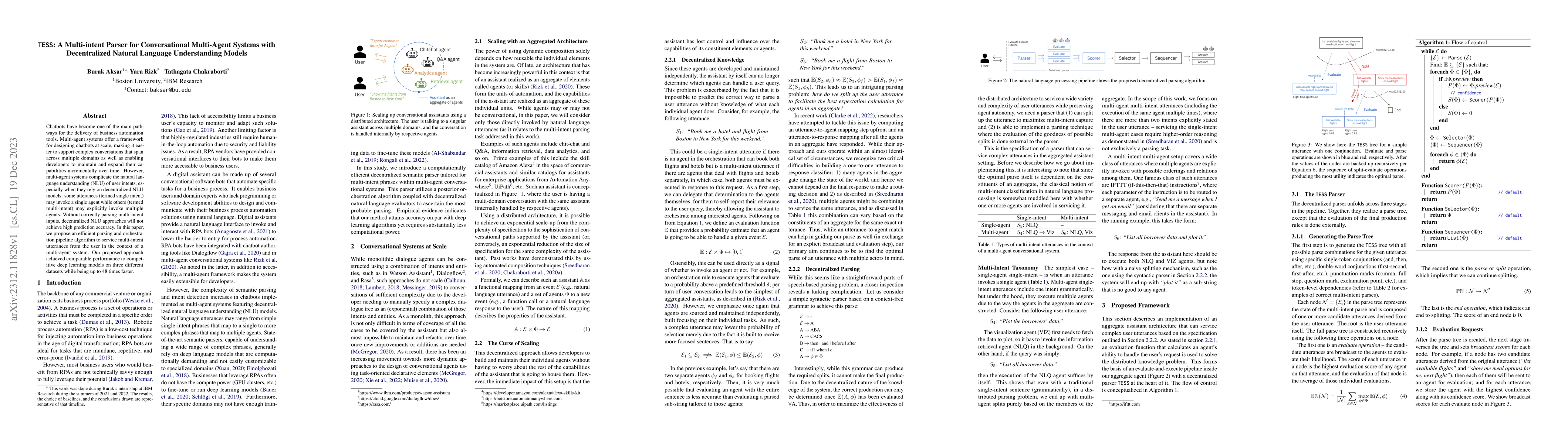 Thumbnail for TESS: A Multi-intent Parser for Conversational Multi-Agent Systems with
  Decentralized Natural Language Understanding Models