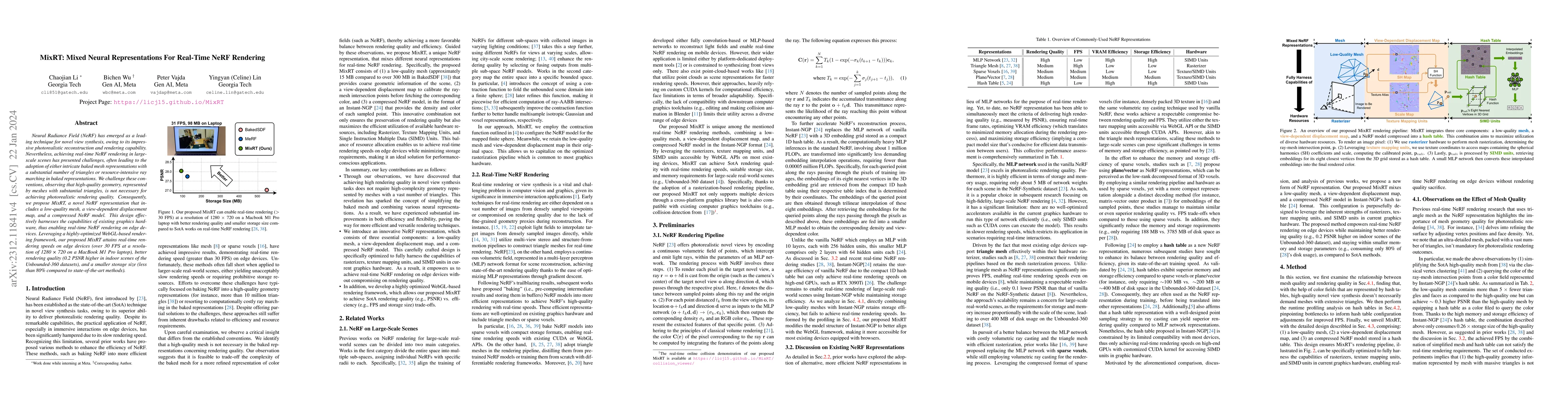 Thumbnail for MixRT: Mixed Neural Representations For Real-Time NeRF Rendering